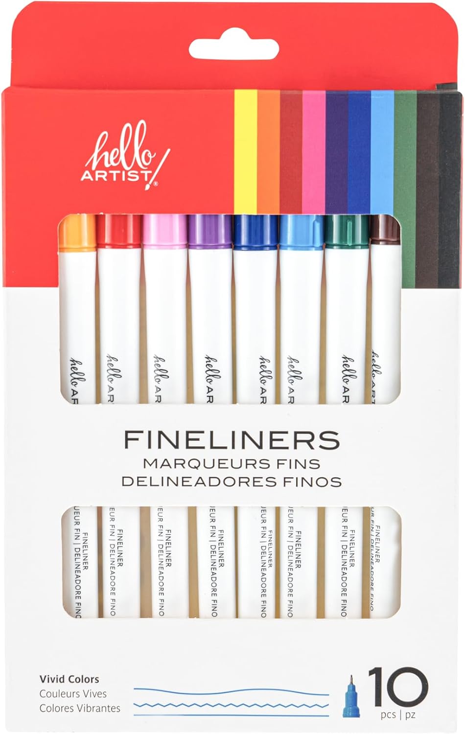 Fineliner Pens, Set of 10, Vibrant Colors, Vibrant, For Artists, Journaling, Coloring, Home or Classroom Use, Non-Toxic