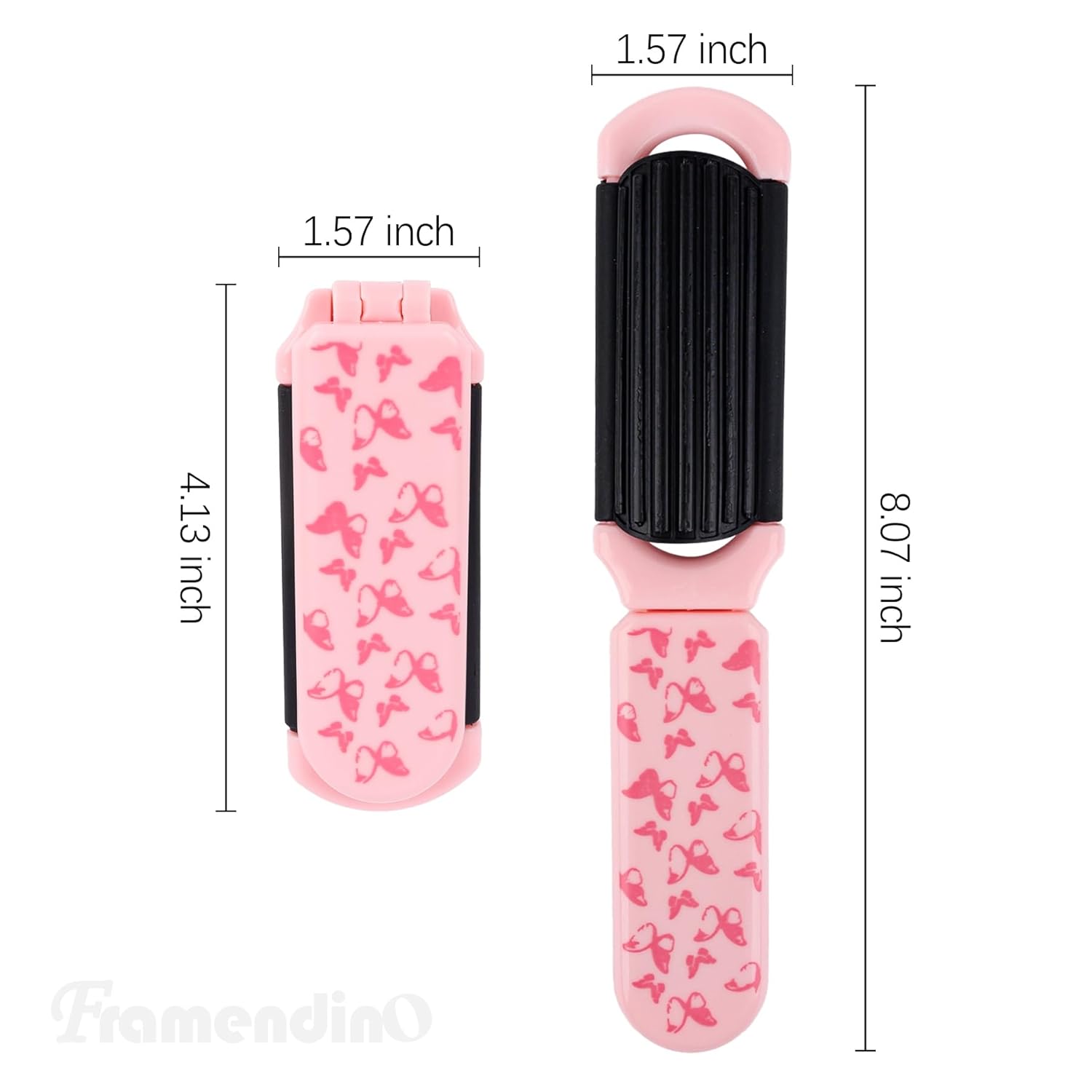 Framendino, 2 Pack Travel Hair Brush With Mirror Portable Folding Pocket Collapsible Compact Comb for Women Pink