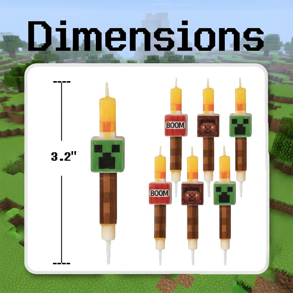 6 Pcs Birthday Candles, Pixel Design Party Favor Candle, Birtday Cake Decorations, Pixel Miner Themed Party Supplies