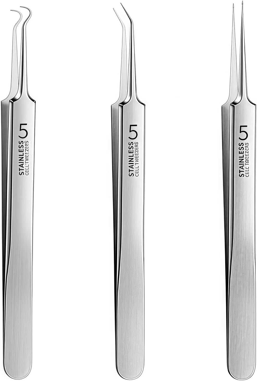 3 Pcs Professional Blackhead Tweezer Professional Facial Blackhead Remover Tweezers Precision Extractor Acne Removal Kit Pimple Popper Tool with Storage Box Skin Care Tools (Silver)