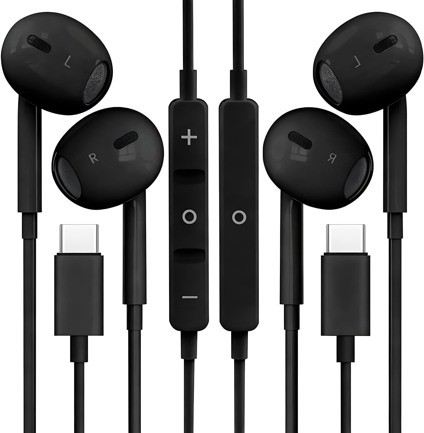 2 Packs USB C Headphones for iPhone 16/15 Phone Earbuds with Microphone & Volume Control HiFi Stereo Type C Earphones for Galaxy S23/S22/S21/S20/Ultra Note 10/20, for Pixel 7/6/6a/5/4,for OnePlus 9 8