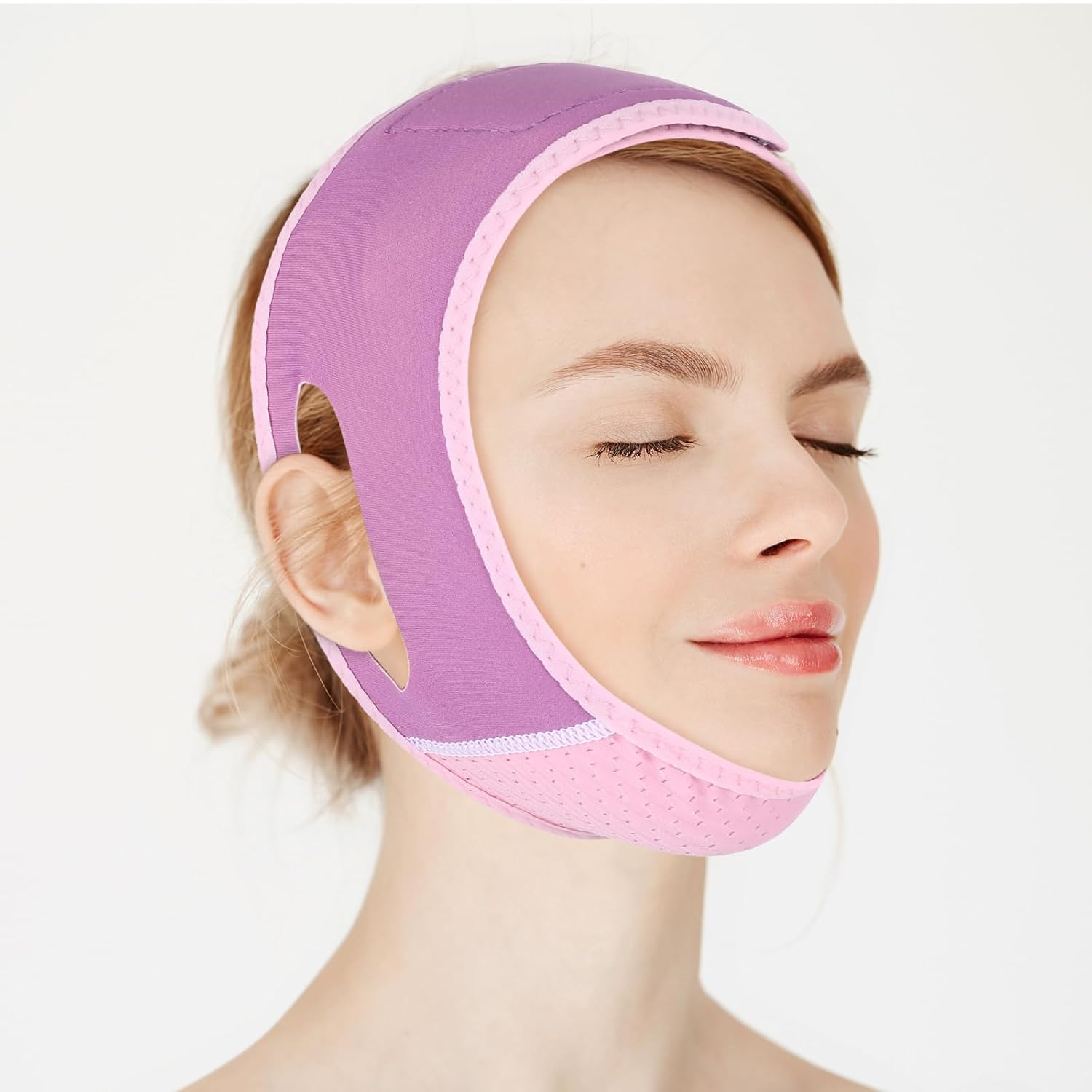 V Line Lifting Mask Chin Strap for Sleeping, Double Chin Eliminator, Jaw Exerciser, Jawline Shaper, Face Lift Device, Skin Care Tools Gift(Purple)