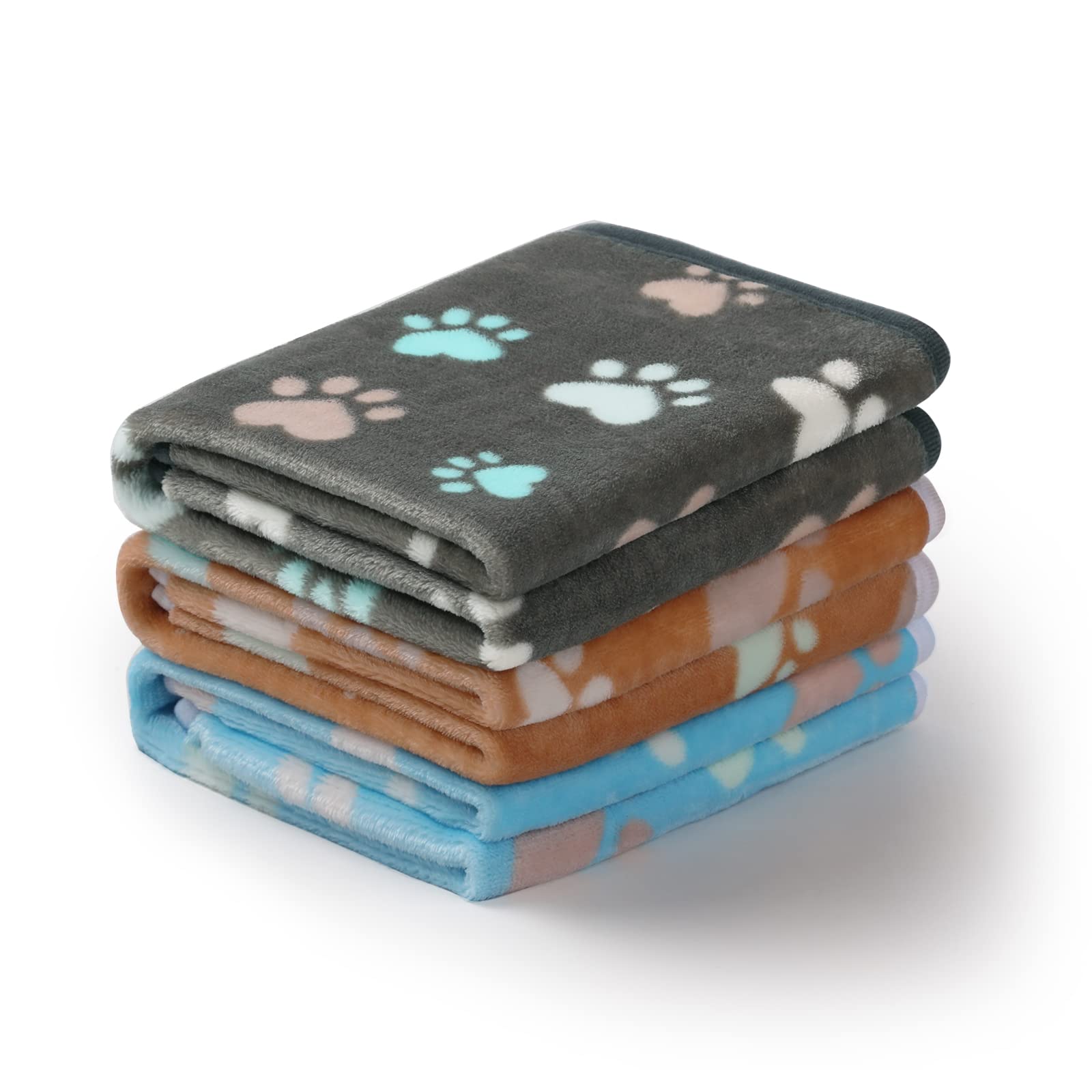 Luciphia 1 Pack 3 Blankets Super Soft Fluffy Premium Fleece Pet Blanket Flannel Throw for Dog Puppy Cat Paw Brown/Pink/White Small(23x16 inch)