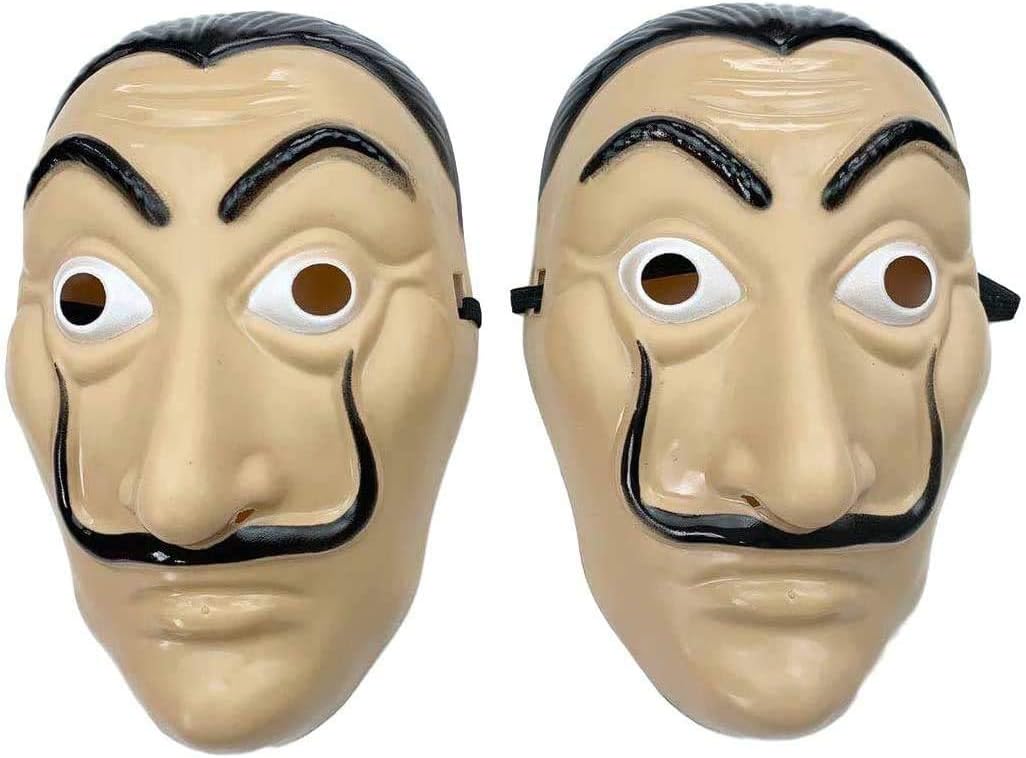 AMARONE Money robbery mask salvador Dali MaskCosplay halloween mask Realistic Movie Prop Face Mask… 2pack