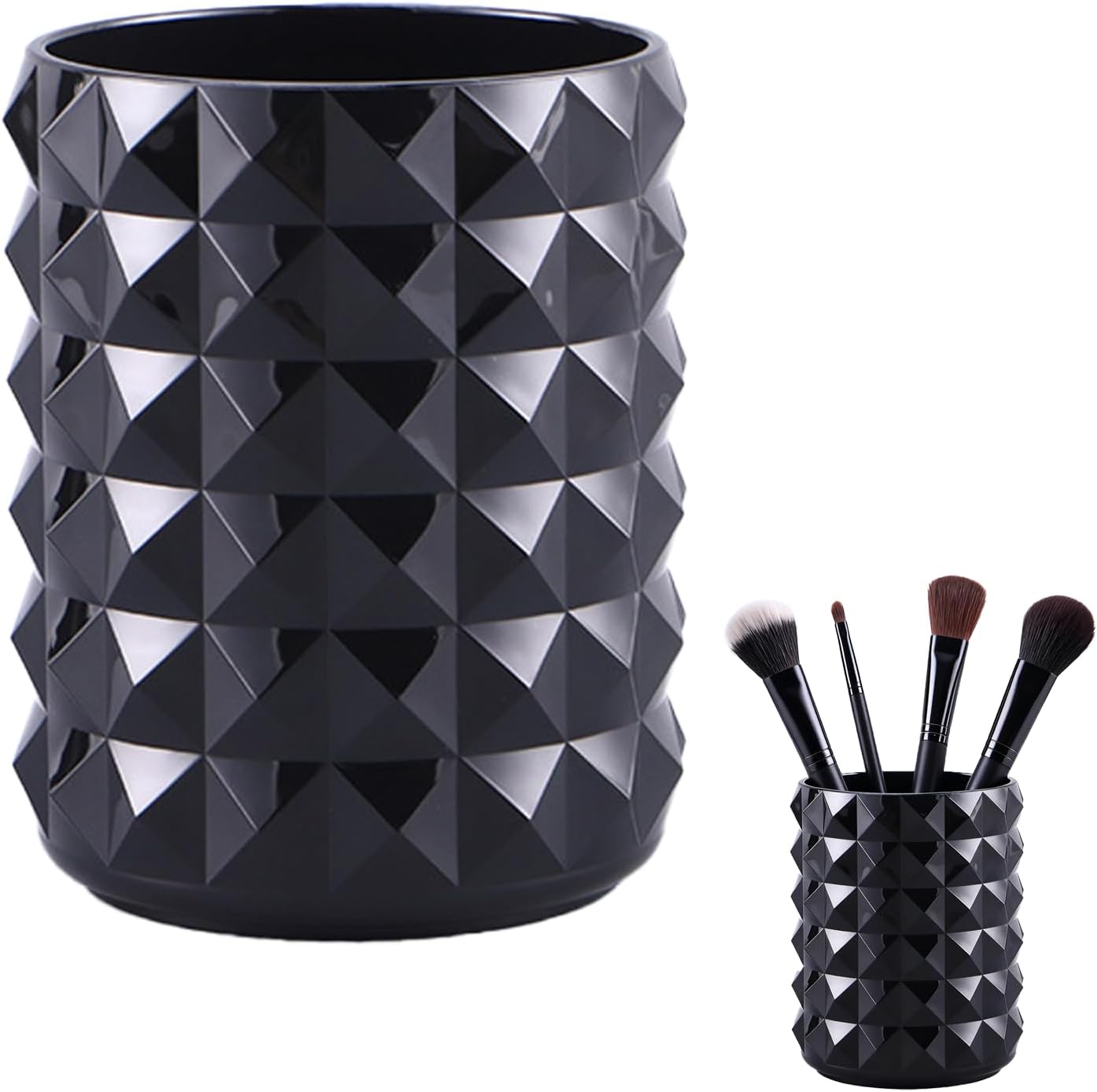 Makeup Brush Cup Holder Black Acrylic Small Organizer for Brushes and Pens Cute Vanity Cups Brochas Cosmetic Holders for Comb and Beauty Tools