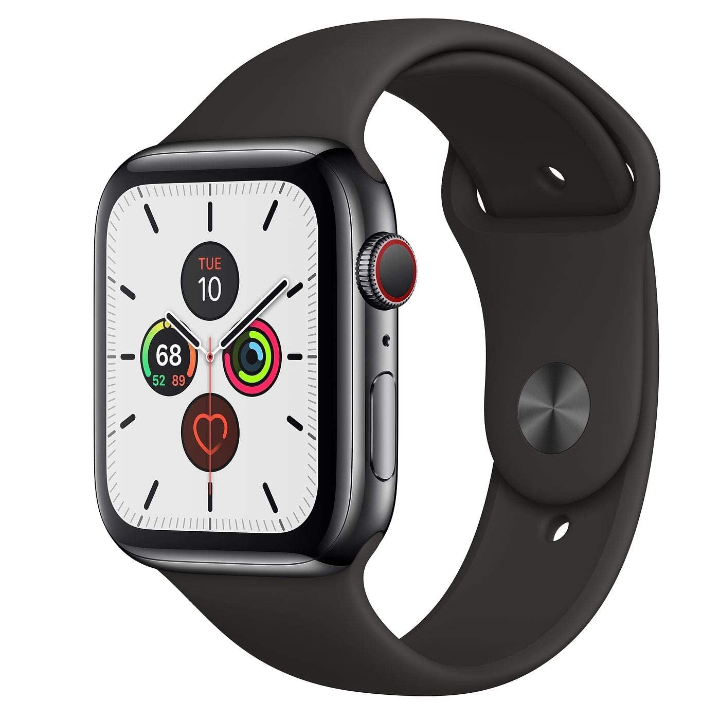 Apple Watch Series 5 (GPS + Cellular, 44MM) - Space Gray Aluminum Case with Black Sport Band (Renewed)