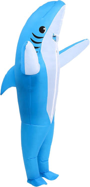 IHGYT Inflatable Shark Costume Air Blow up Jaws Jumpsuit Fancy Dress Funny Carcharias Suit for Cosplay Party