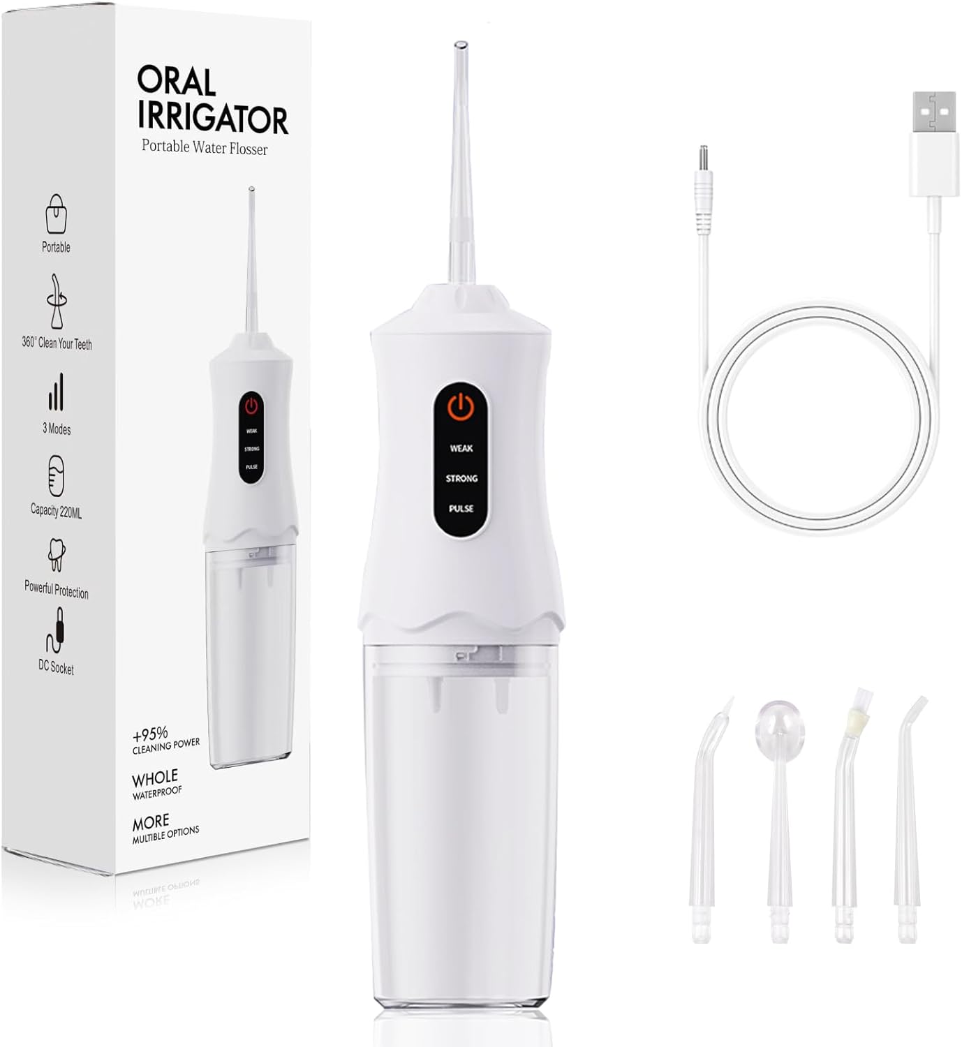 Water Dental Flosser Cordless for Teeth Cleaning and Flossing Portable Electric Water Floss Irrigator Oral Water Flossed Rechargeable Tonsil Stone Adults Kids Braces Home Office Travel