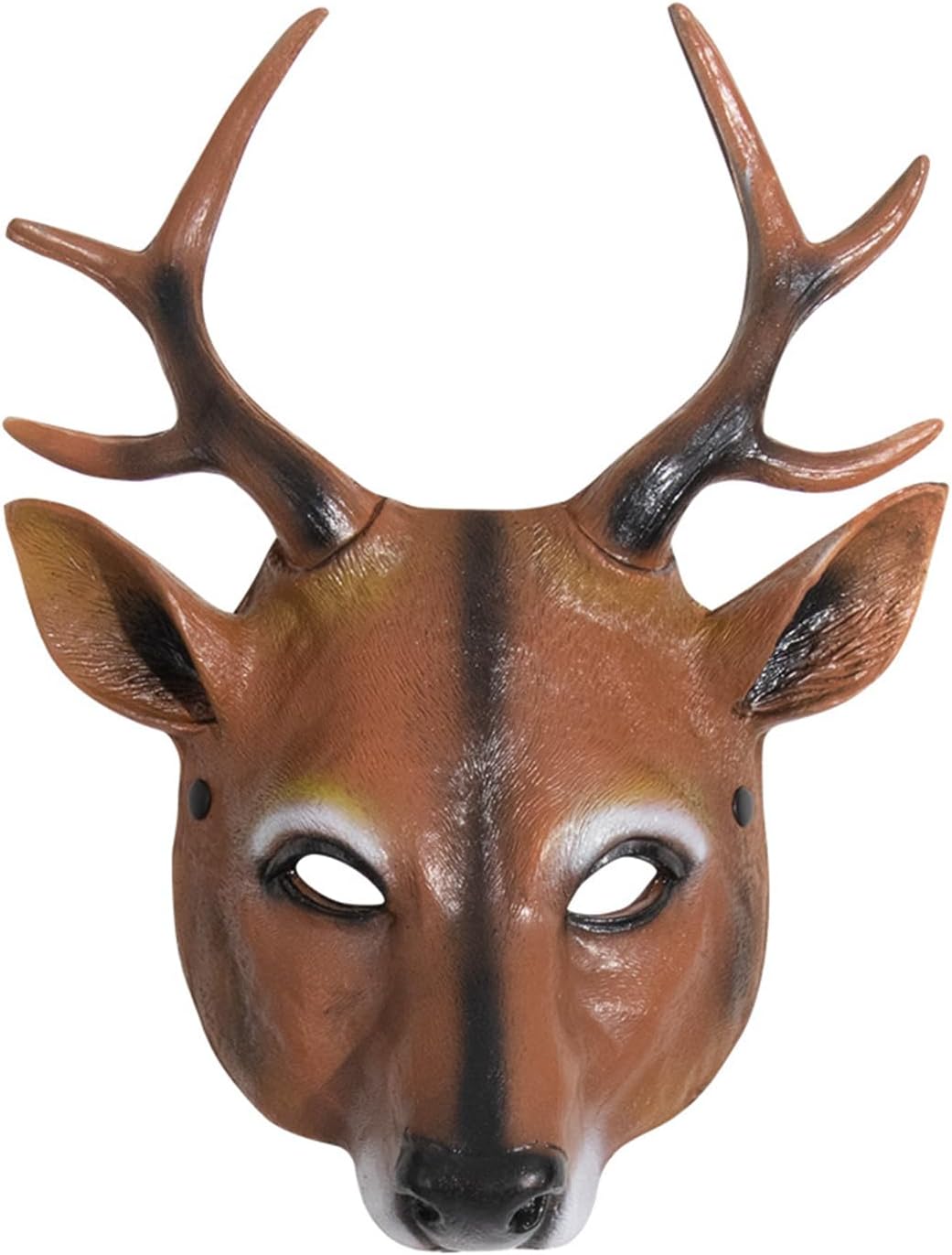 whitefeather Realistic 3D Deer Mask, PU Material, Brown, Halloween Costume Accessory, Antlered Creature Face Mask