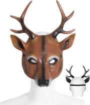 whitefeather Realistic 3D Deer Mask, PU Material, Brown, Halloween Costume Accessory, Antlered Creature Face Mask