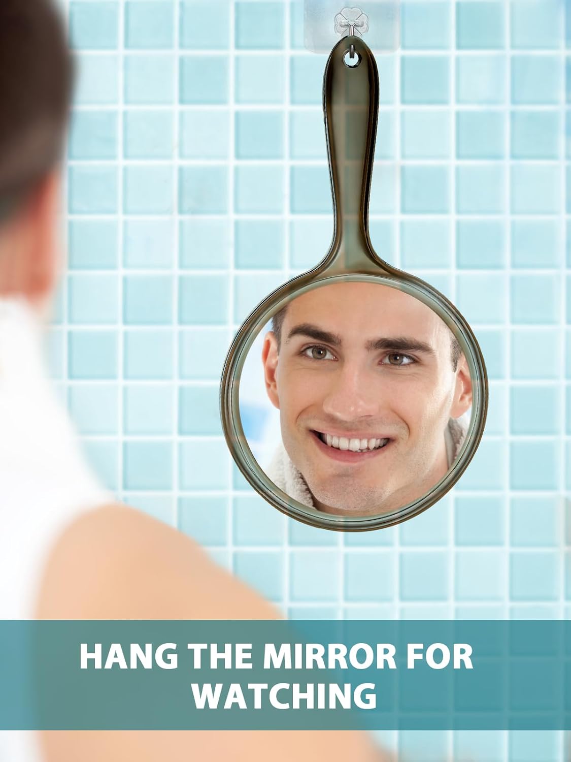 Double-Sided Handheld Mirror with 1X/15X Magnification, Perfect for Travel and Makeup, 8.3" L x 4.5" W(Transparent Black, 1PC)