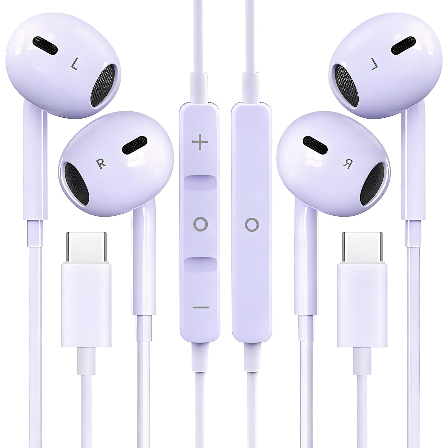 2 Packs USB C Headphones for iPhone 16/15 Phone Earbuds with Microphone & Volume Control HiFi Stereo Type C Earphones for Galaxy S23/S22/S21/S20/Ultra Note 10/20, for Pixel 7/6/6a/5/4,for OnePlus 9 8