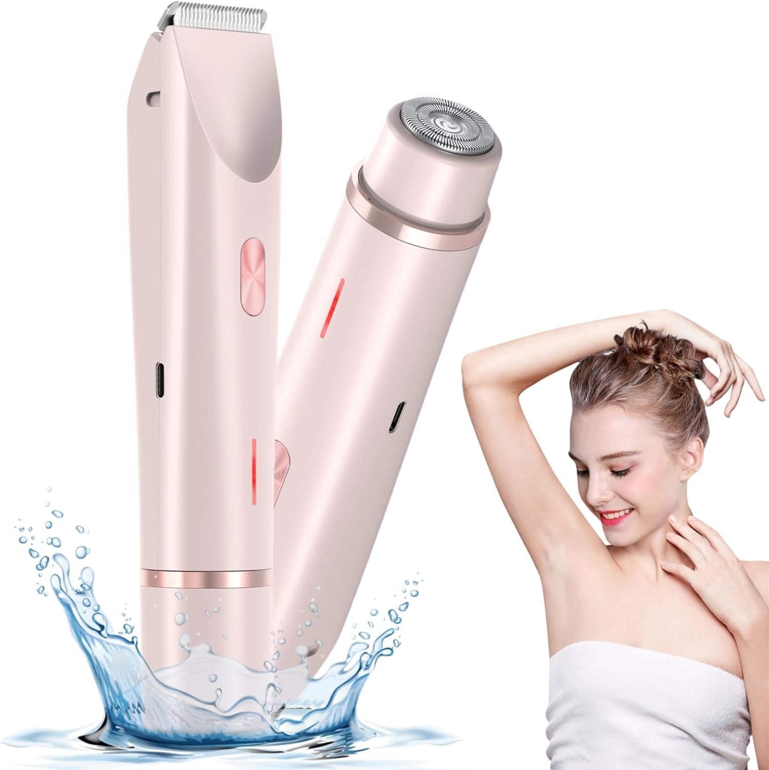 Razors for Women, 2 in 1 Dual-Head Electric Body Hair Trimmer Shaver for Women's Grooming, Waterproof Wet & Dry Pubic Hair Trimmer for Women Legs Bikini Underarms Hair Painless Remove
