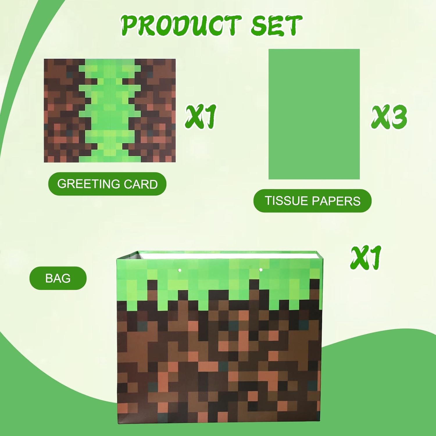 Cartoon Animation Party Gift Bags with Greeting Cards Tissue Papers Pixel Theme Goodie Bags Games Birthday Party Favors Supplies Candy Bags