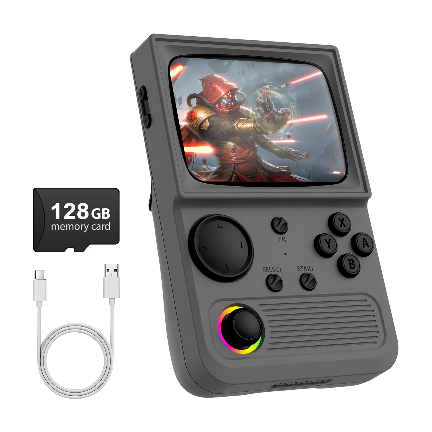 R36T Retro Gaming Console, 3.5'' IPS Screen CRT-Inspired, Handheld Game Console with 18000+ Classic Games Supports WiFi Networked Fighting and OTG, 3500mAh Battery, with Portable Case(Grey 64GB)