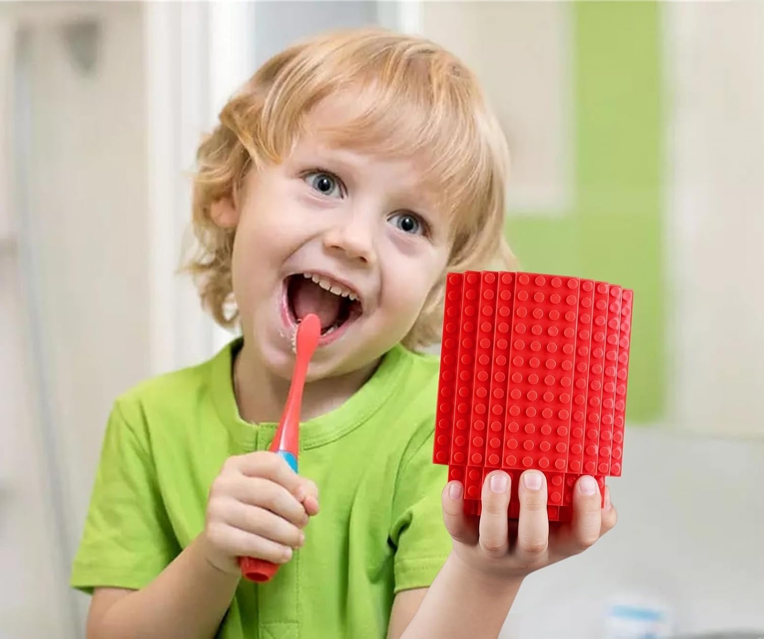 Build on Brick Coffee Mugs,Creative DIY Kids Party Cups with Building Blocks,Fun Novelty Gifts for Kids Childhood Adults Office Birthday Xmas,Red