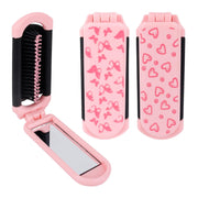 Framendino, 2 Pack Travel Hair Brush With Mirror Portable Folding Pocket Collapsible Compact Comb for Women Pink