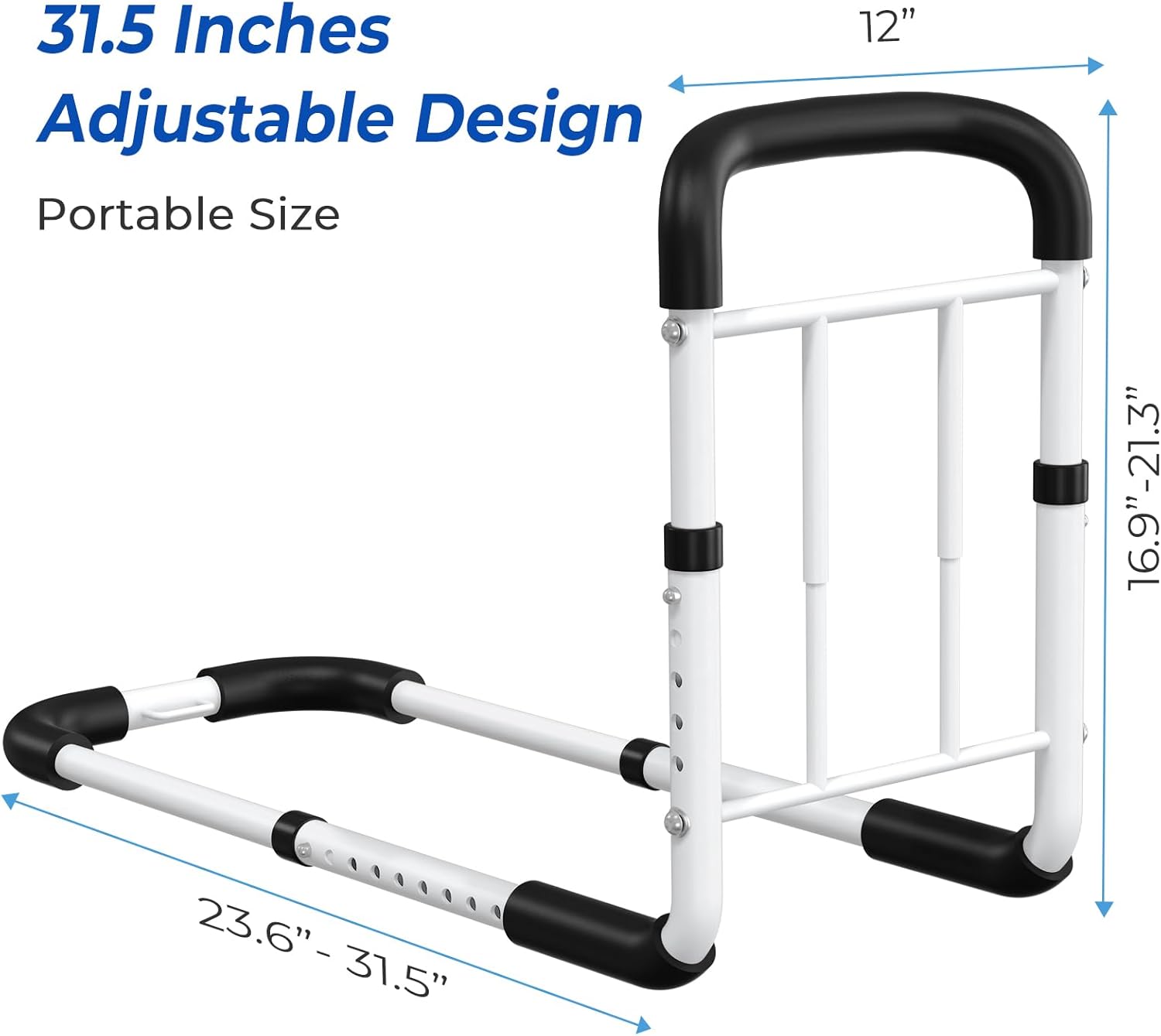 Bed Rails for Elderly Adults 2026 Upgrade - ASTM Compliant, Adjustable Bed Cane with Non-Slip Ergonomic Handle & Storage Pocket, Bed Railings for Seniors Hold up to 350 LBS, Tool-Free