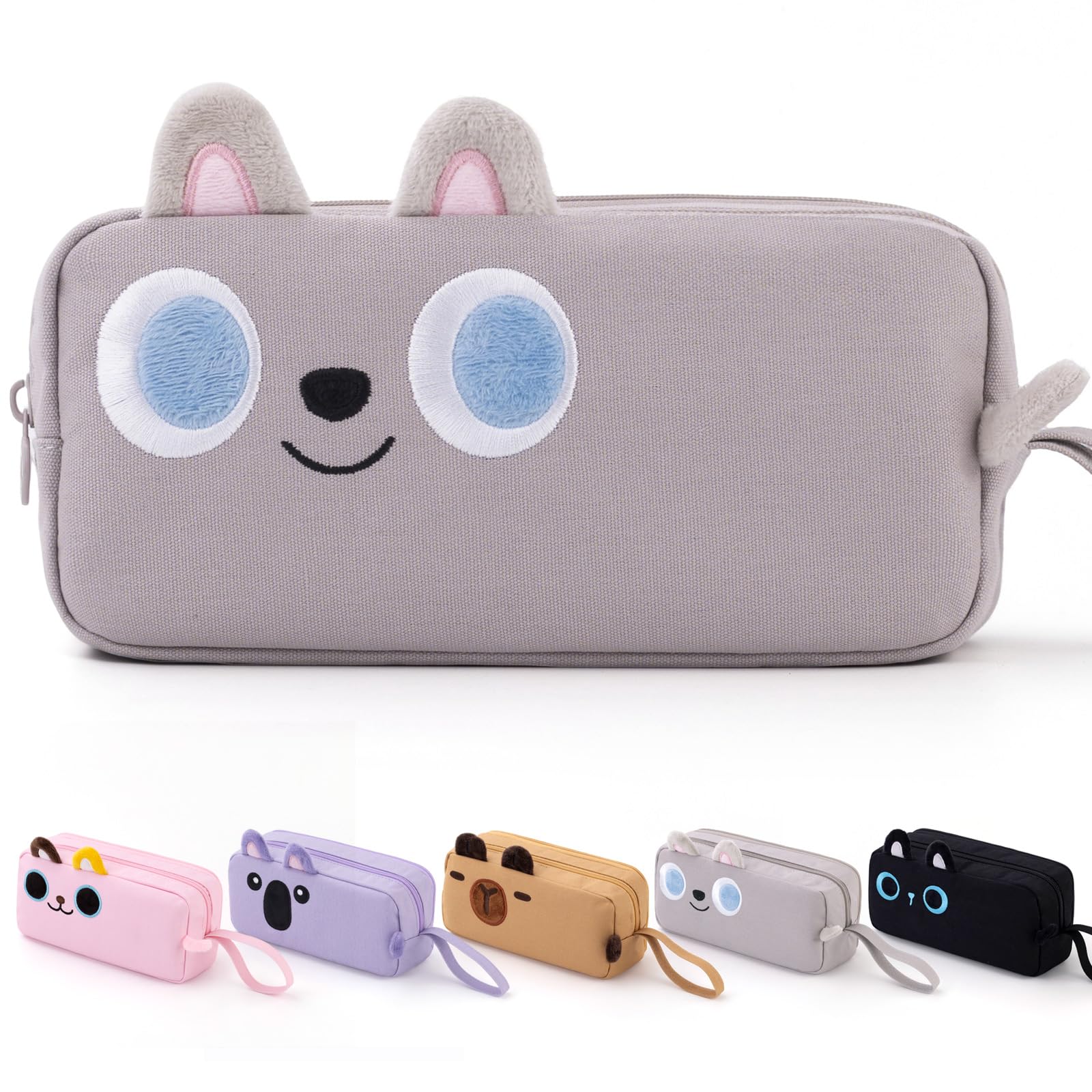 CICIMELON Cartoon Pencil Case, Large Capacity Pen Pouch with Embroidered Animal Design, School Supplies Bag for Kids, Teens, Students (Black Cat)