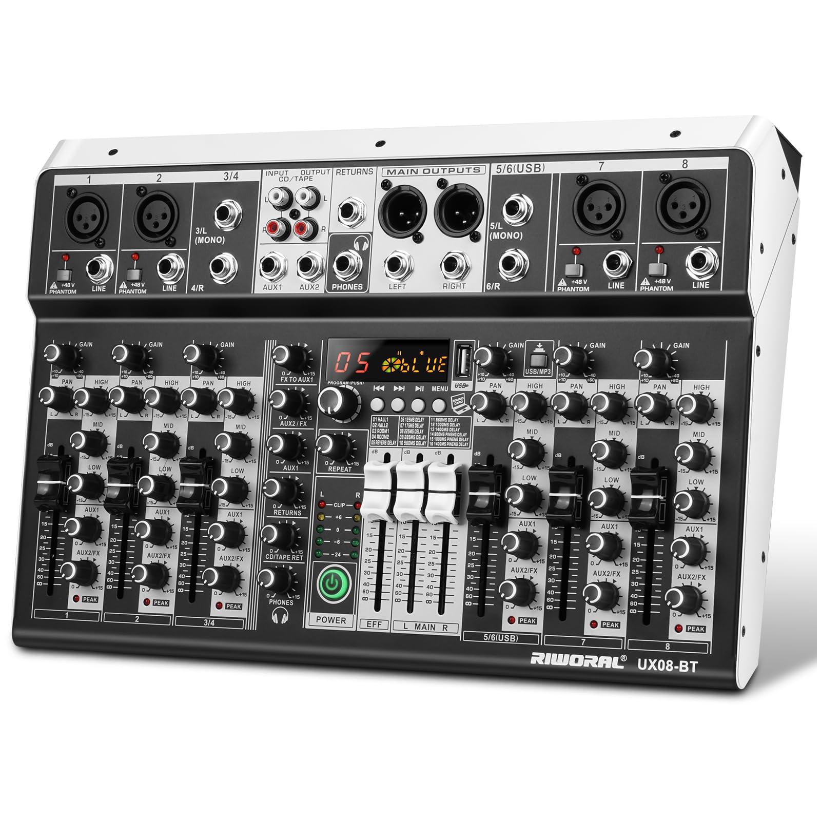 6 Channel Audio Interface Sound Board Mixing Console 16-Bit DSP DJ Mixer Audio Reverb Effect +48V Phantom Bluetooth Studio Audio Mixer For Karaoke Studio Streaming Recording