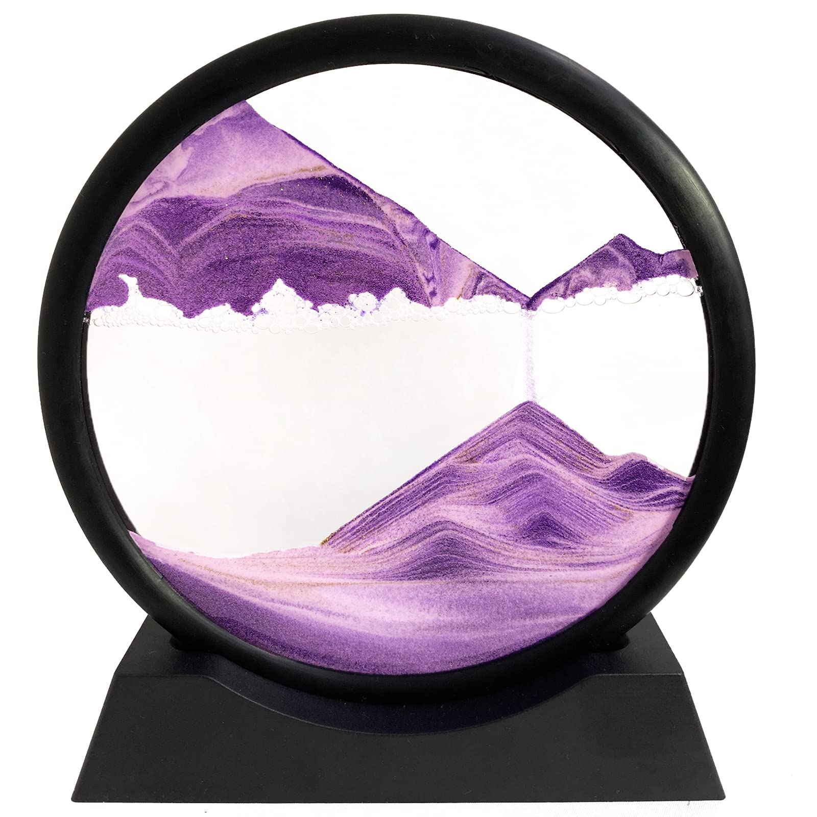Moving Sand Art Liquid Motion - Moving Sand Art Picture 3D Deep Sea Sandscape, Round Glass Frame Display Flowing Sand Relaxing Toy for Desktop Home Office Work Ocean Decor(Blue, 7")