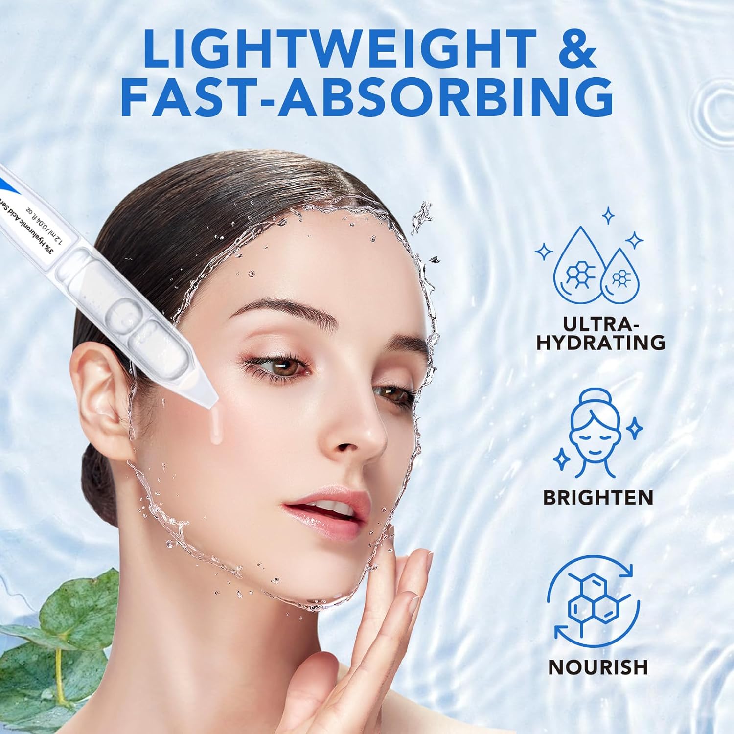3% Hyaluronic Acid Serum for Face Ultra-Hydrating Vials Skin Care Tightes Skin, Non-greasy Formula, Absorbs Quickly, 30PCS 36ml