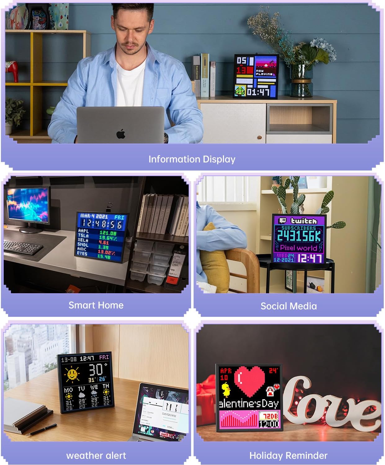 Divoom Pixoo-64 - WiFi Pixel Cloud Digital Frame with APP Control,64 X 64 LED Panel Display Frame for Gaming Room Decoration/Social Media Fans Counter