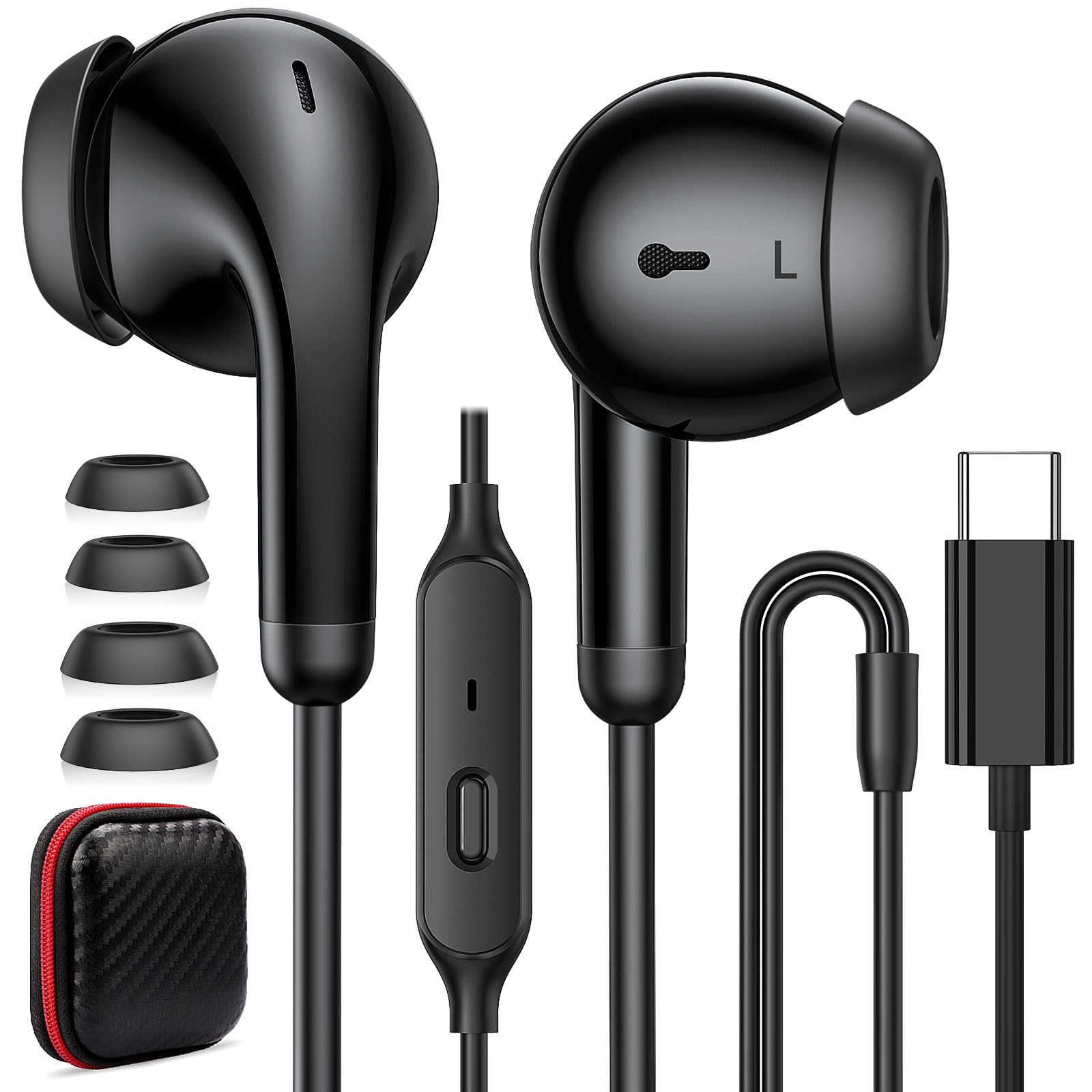 TOPAUX 3.5mm Wired Earbud in-Ear Headphone with Mic School Chromebook Computer PC Noise Canceling Jack Earphone Right Angle Gaming Headset for Moto G 5G Stylus Play Power Edge Galaxy A15 A14 Airplane