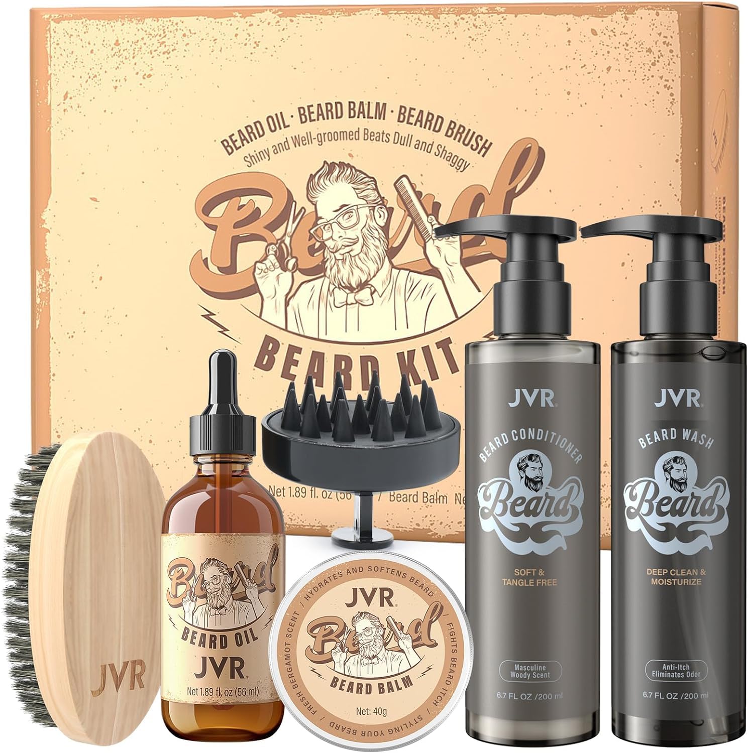 Beard Wash and Beard Conditioner for Men & Beard Grooming Kit for Men, Beard Care Kit Includes Beard Oil and Balm, Beard Shampoo Perfect Gifts for Him Man Dad Boyfriend