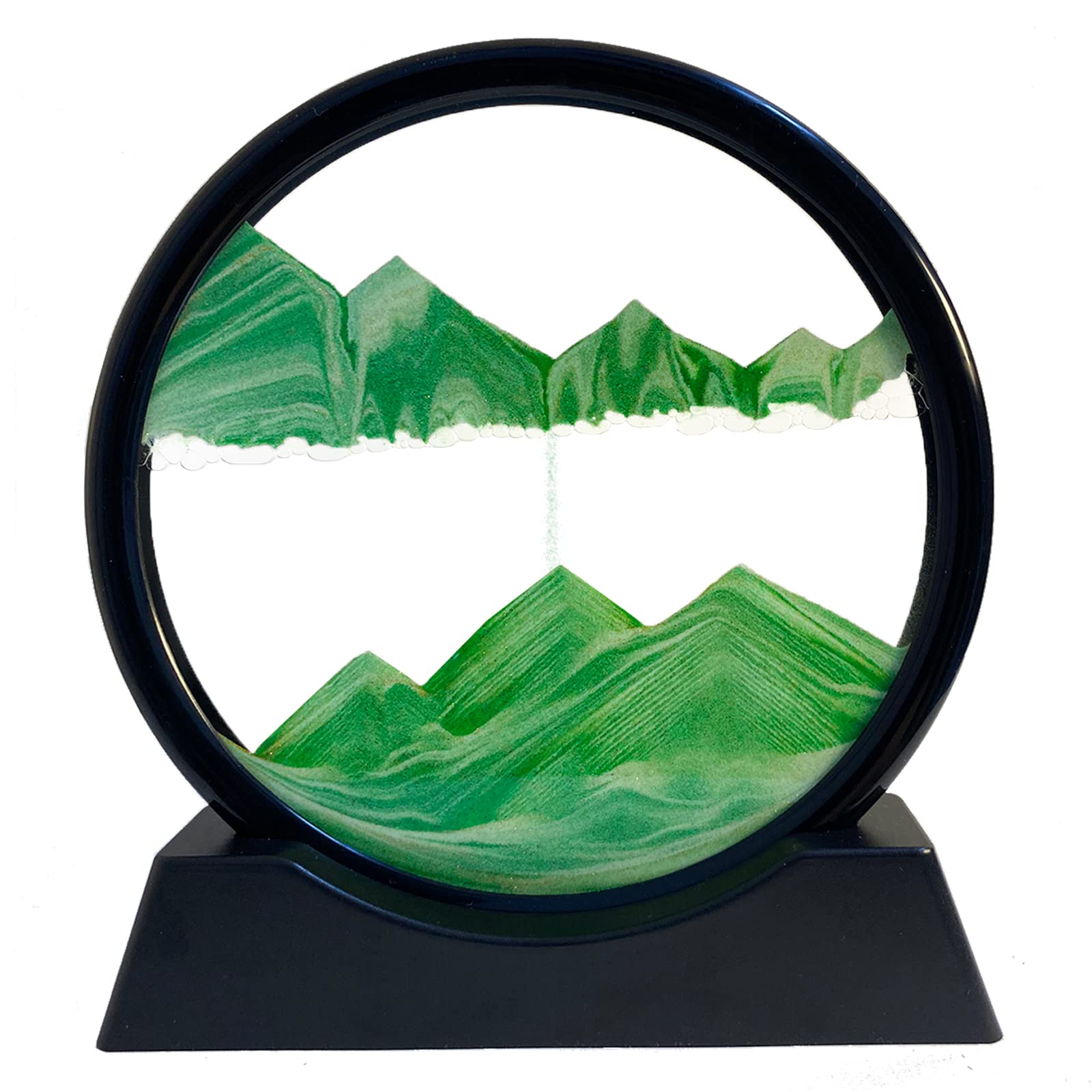 Moving Sand Art Liquid Motion - Moving Sand Art Picture 3D Deep Sea Sandscape, Round Glass Frame Display Flowing Sand Relaxing Toy for Desktop Home Office Work Ocean Decor(Blue, 7")