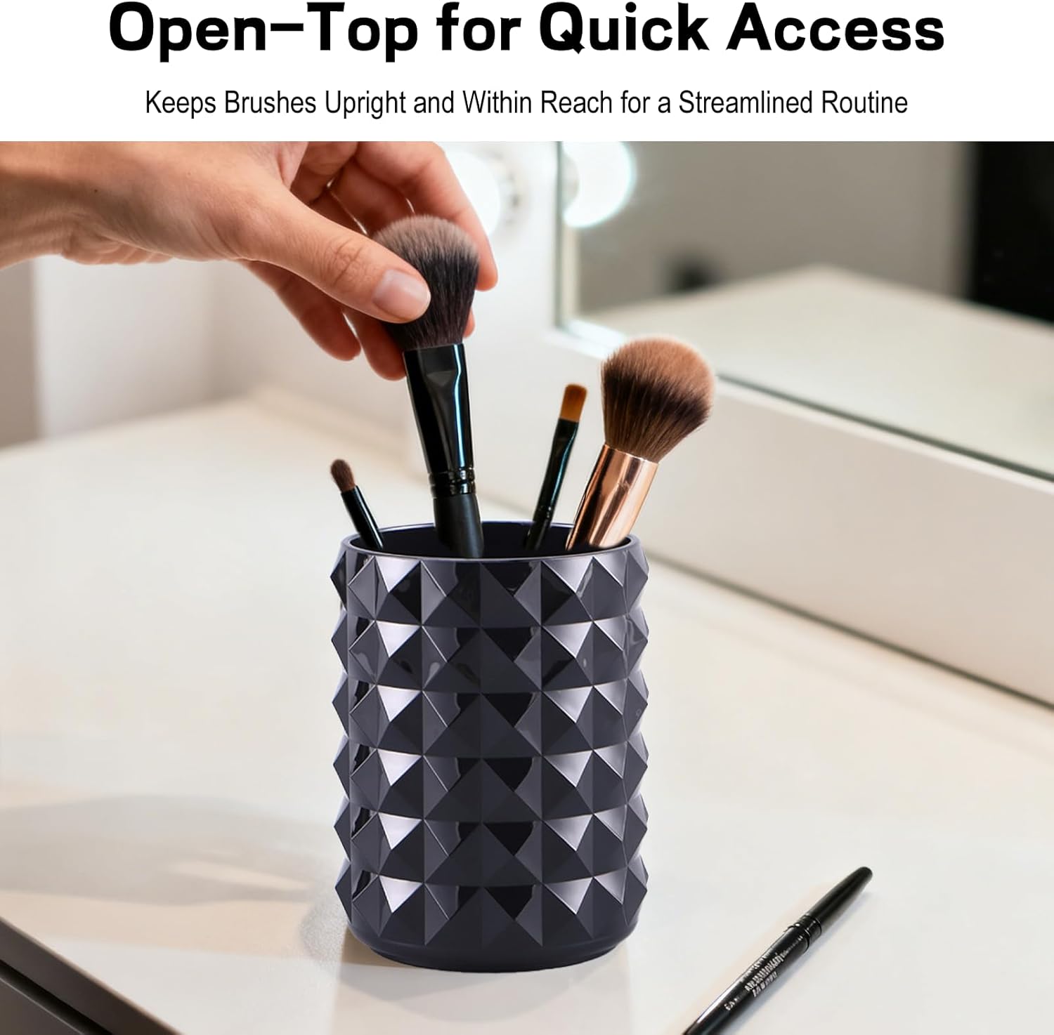 Makeup Brush Cup Holder Black Acrylic Small Organizer for Brushes and Pens Cute Vanity Cups Brochas Cosmetic Holders for Comb and Beauty Tools
