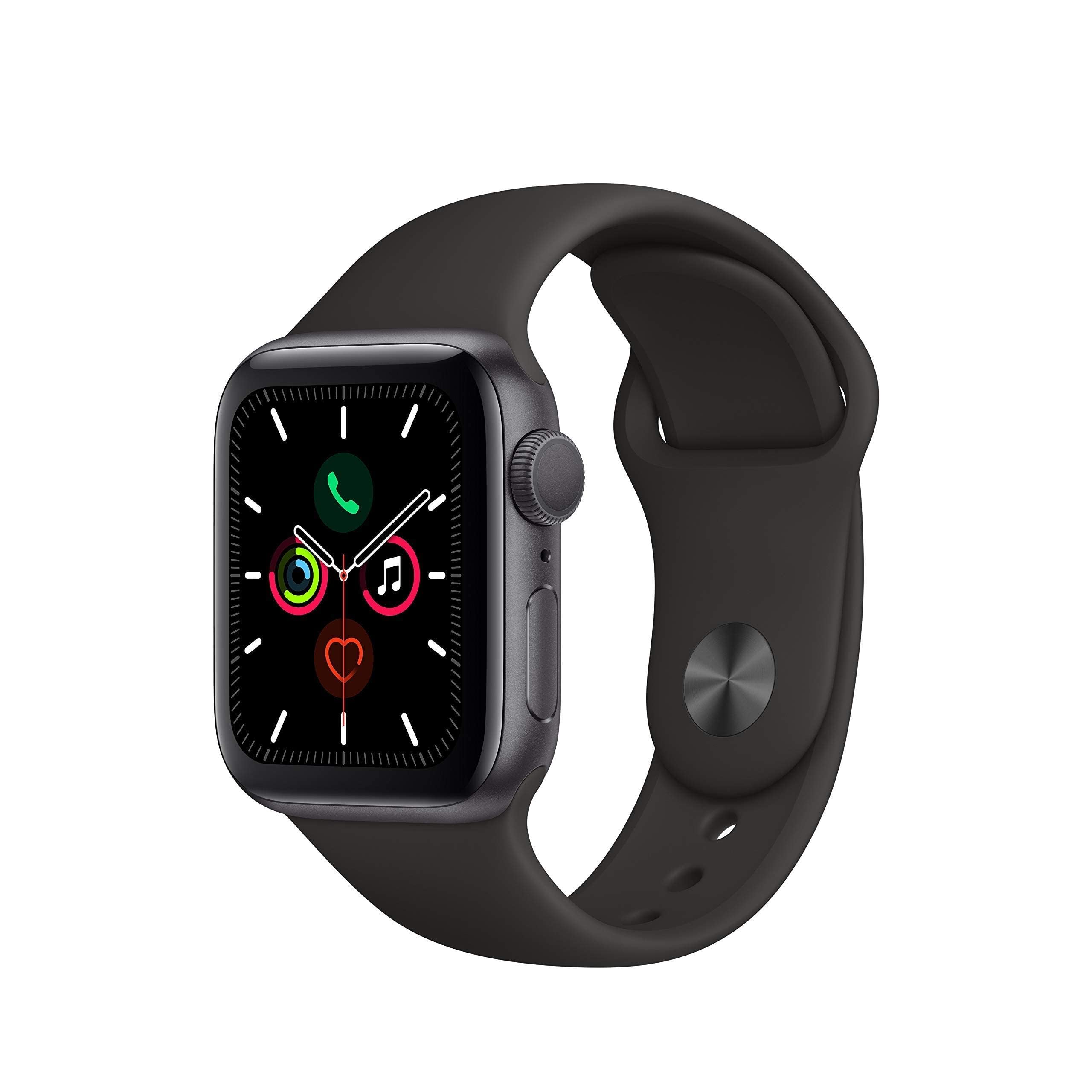 Apple Watch Series 5 (GPS + Cellular, 44MM) - Space Gray Aluminum Case with Black Sport Band (Renewed)
