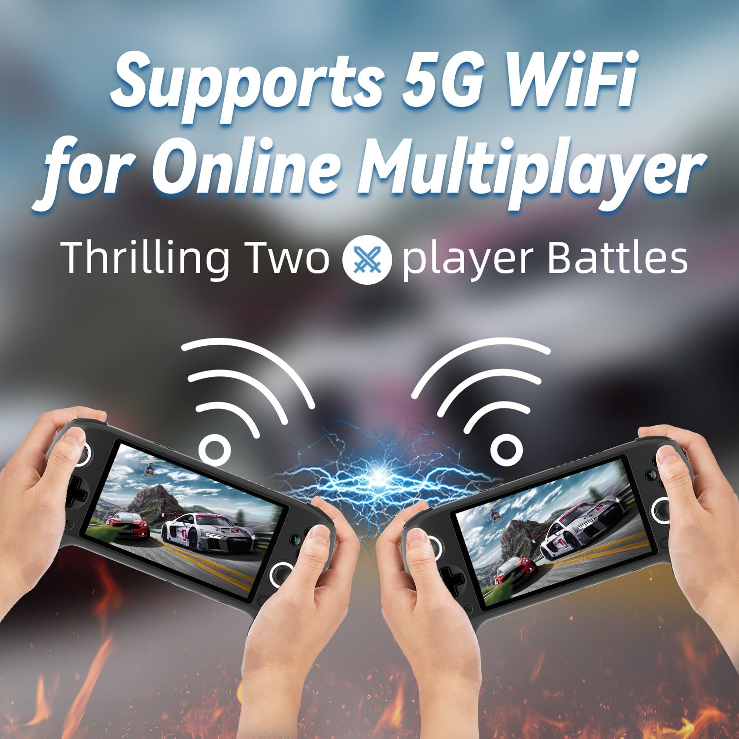 RG556 Retro Handheld Game Console , Android 13 System Unisoc T820 Processor 5.48 Touch Inch AMOLED Screen 5500mAh Battery Support WiFi Online DP Output (Transparent Blue)