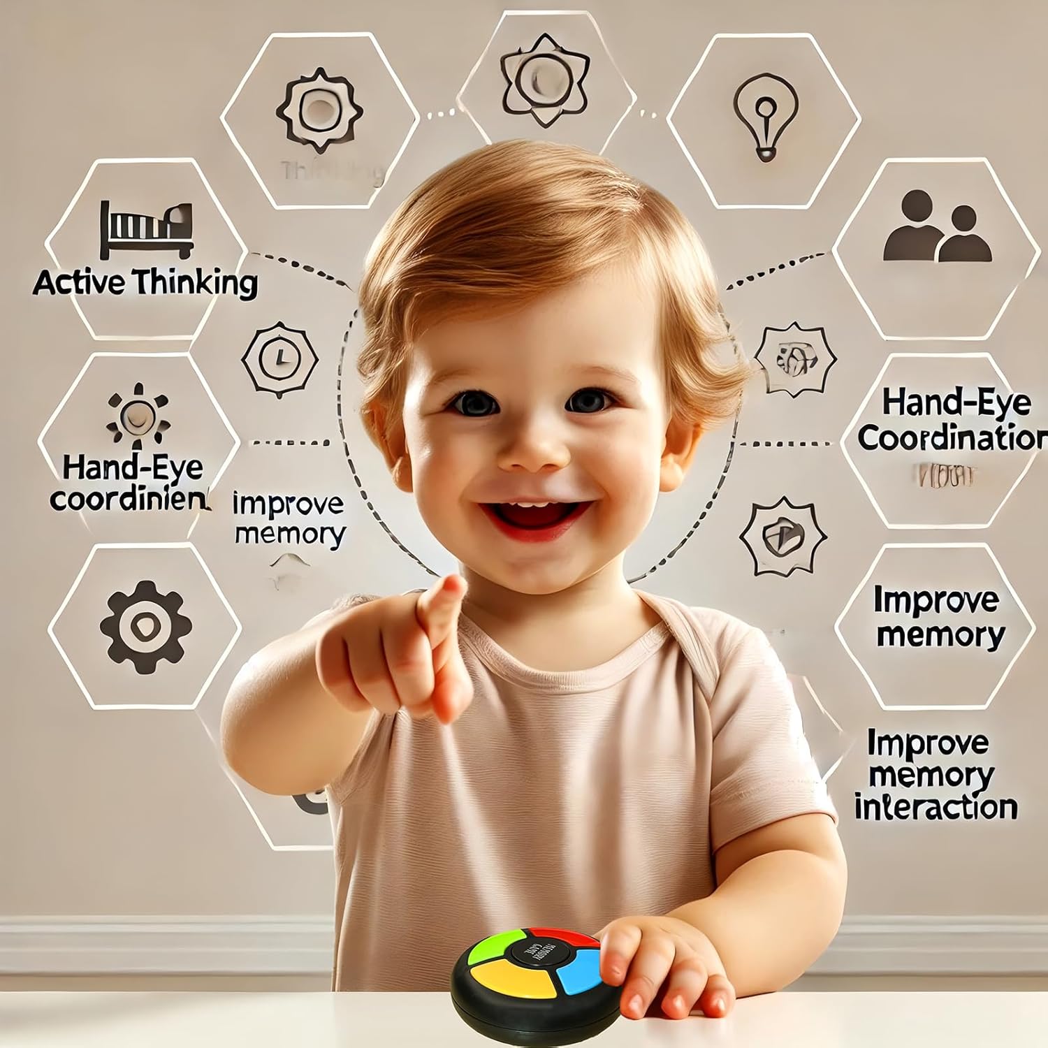 Memory Game Handheld Electronic Toy, Color Memorizing with Lights and Sounds