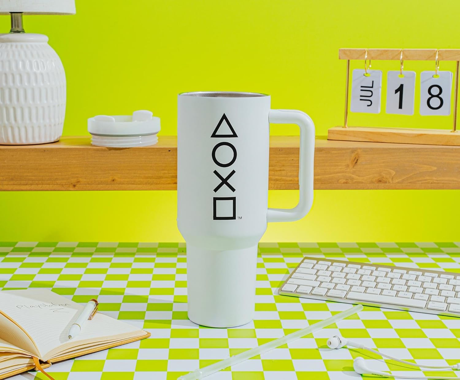 Pyramid America PlayStation Controller Icons Metal Travel Tumbler With Leak-Resistant Lid and Reusable Straw | Holds 40 Ounces