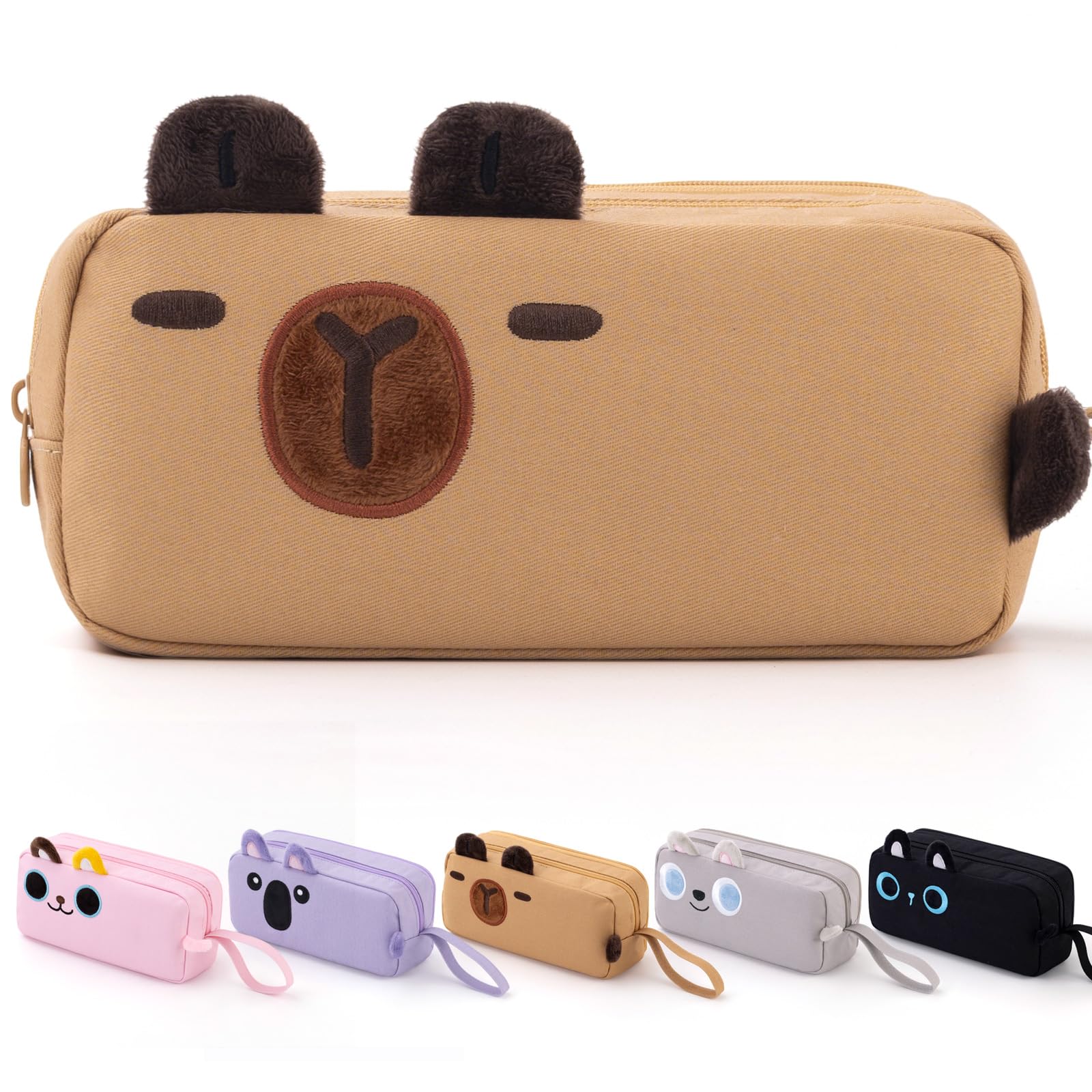 CICIMELON Cartoon Pencil Case, Large Capacity Pen Pouch with Embroidered Animal Design, School Supplies Bag for Kids, Teens, Students (Black Cat)