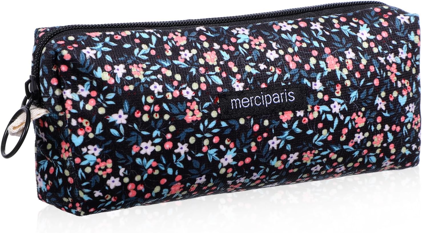 Floral Pencil Case, Retro Floral Pencil Pouch Soft Small Cosmetic Pen Bags Corduroy Pencils Bags for Office College Flower Makeup Pouch for Women Storage Purse(Black)