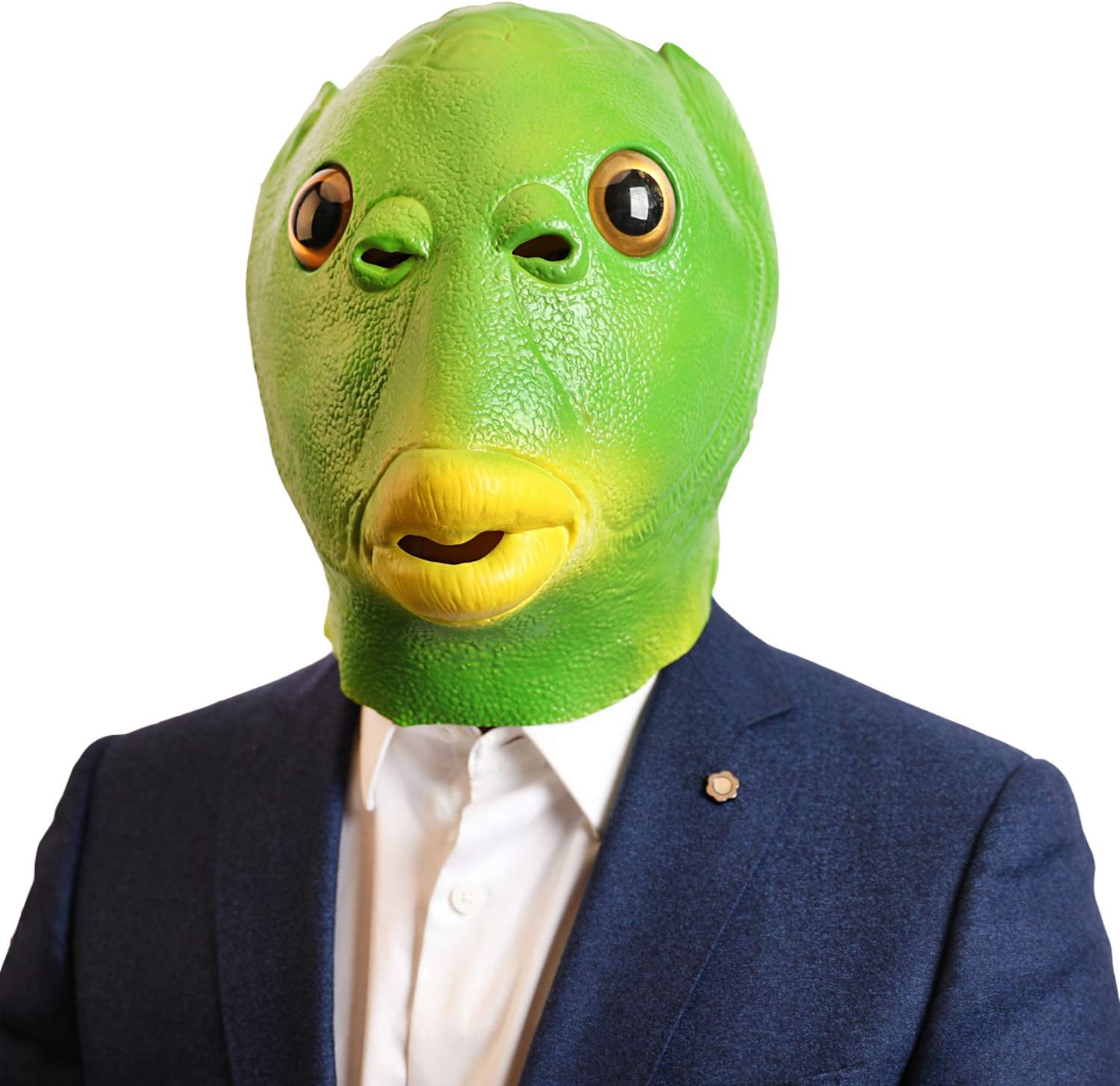 AQKILO Green Fish Mask Funny Latex Full Head Realistic Masks Fancy Dress for Halloween Carnival Costume Party