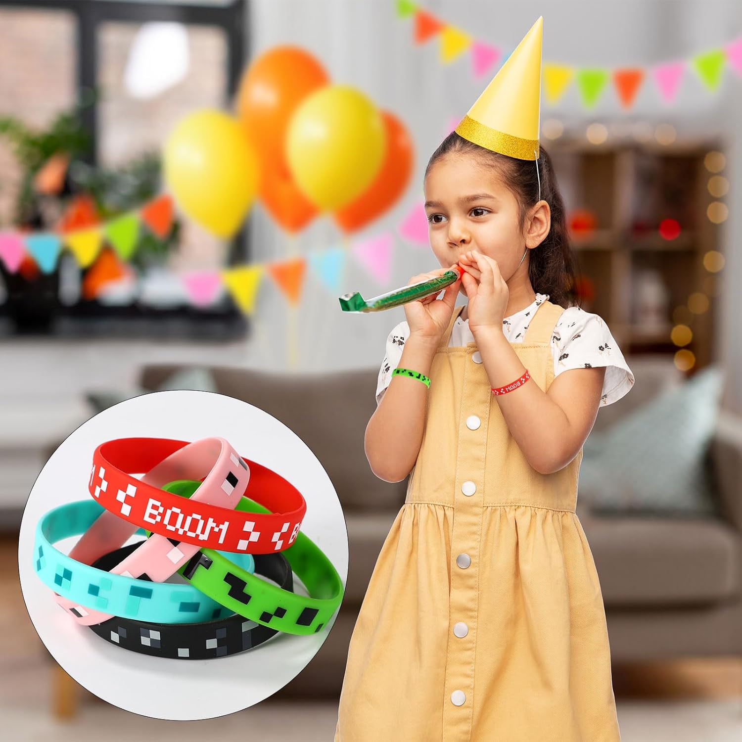 25pcs Pixel Silicone Bracelets, 5 Styles Pixel Theme Party Favors Gaming Themed Birthday Party Supplies Video Game Wristbands for Kids Teens Adults