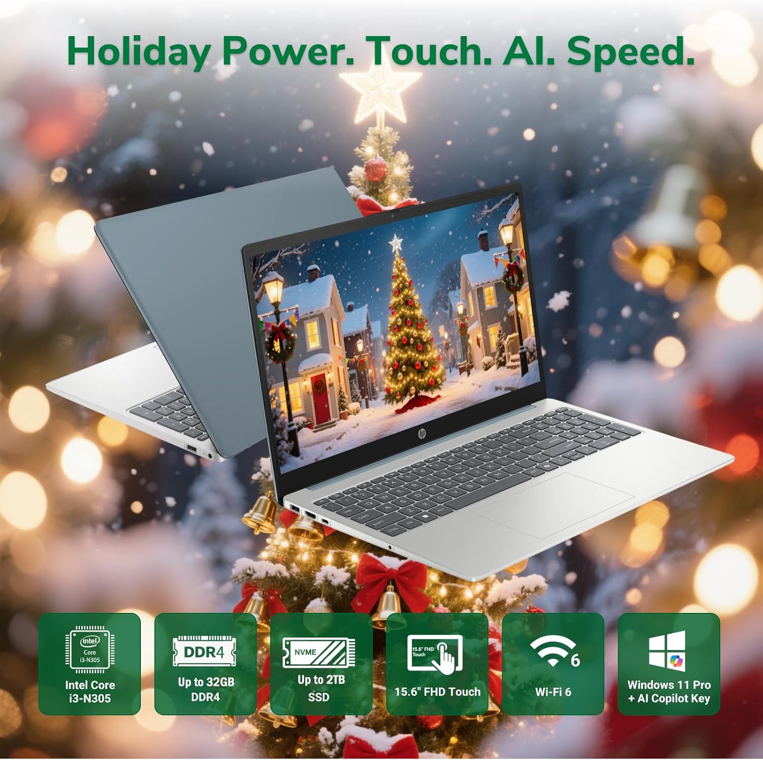 HP 15.6 Touchscreen Laptop Computer - Windows 11Pro, AI Copilot, 16GB RAM + 1TB SSD, 15.6'' FHD Anti-Glare Touchscreen (1920 x 1080), Intel 8 Core i3-N305, Intel UHD Graphics, WiFi-6, Moonlight Blue