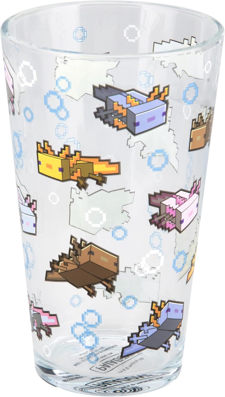 Minecraft Axolotl Drinking Glass 400ml, Officially Licensed Glassware Tumbler for Gamers, Fun Gift, Gaming Merch | Paladone
