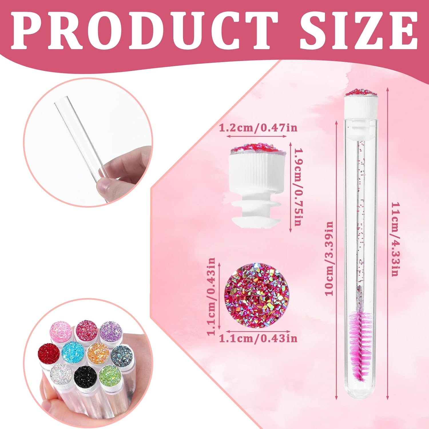 20 Pcs Disposable Mascara Wand Set with Tubes, Diamond Eyelash Brushes, Lash Wand Tubes, Makeup Eye Lash Spoolies with Empty Tube for Eyelash Extension, Eyebrow Applicator Supplies