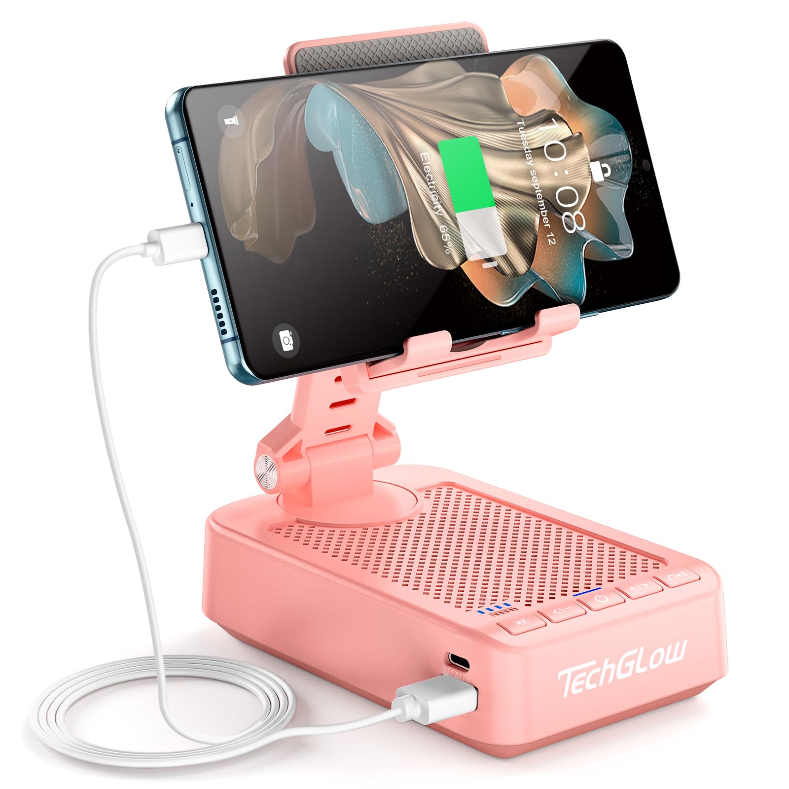 TechGlow Foldable Cellphone Stand with Bluetooth Speaker Charging Function 360° Rotatable Phone Stand Birthday Gifts for Men Women Mother Father Cool Tech Gadgets
