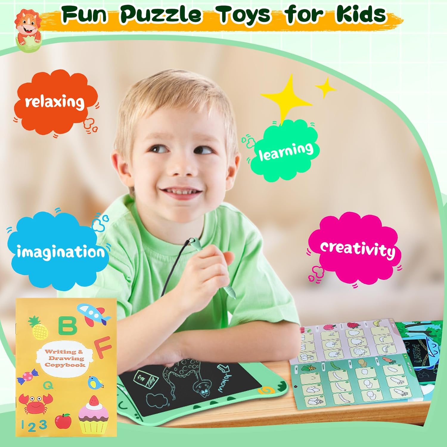 LCD Writing Tablet for Kids, Dinosaurs Drawing Pad Doodle Board for Kids, Colorful Toddlers Toys Drawing Board, Educational Toys for Boys Girls 3 4 5 6 7 8 Year Old Christmas and Birthday Gifts