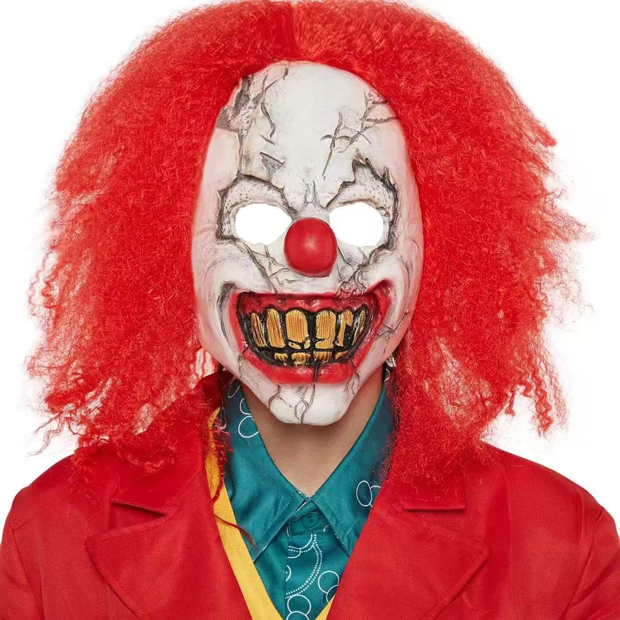 Monisorly Scary demon zombie creepy Red hair evil clown mask Halloween adult killer clown face mask.