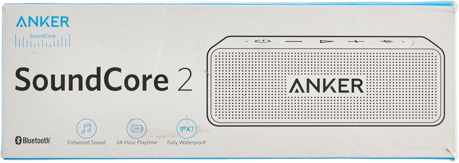 Anker Soundcore 2 Portable Bluetooth Speaker with 12W Stereo Sound, Bluetooth 5, Bassup, IPX7 Waterproof, 24-Hour Playtime, Wireless Stereo Pairing, Speaker for Home, Outdoors, Travel(Renewed)