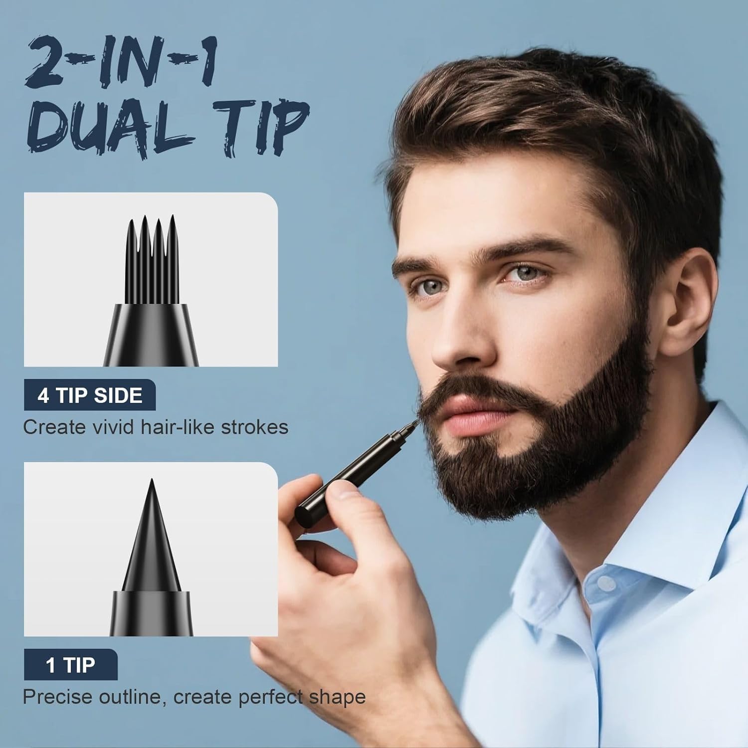 Beard Pen - Beard Pencil Filler for Men Black, Barber Pencil with Beard Brush & Comb, Dual-Head Beard Filler with 4-Fork-Tip Waterproof Mens Grooming Kits Gifts for Men, Mens Gifts Ideas (Dark Brown)
