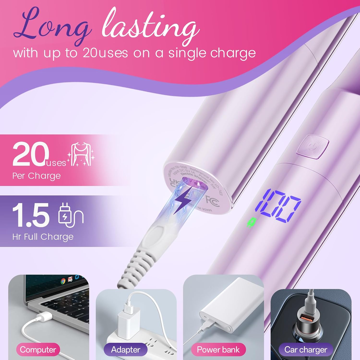 Bikini Trimmer for Women 2 in 1 Electric Razors for Women - Wet and Dry Electric Lady Shaver, Smooth Facial Hair Remover and Body Hair Trimmer for Bikini,Leg, Underarm, Face, Private Area (Purple)