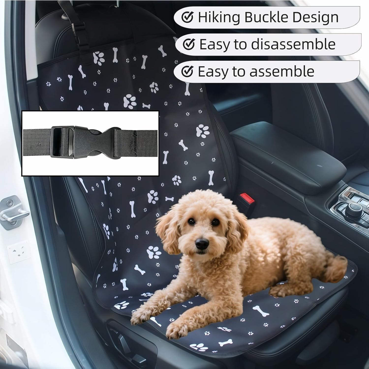 Waterproof Pet Car Seat Cover for Dogs&Cats,Non-Slip Oxford Fabric Hammock,Easy Clean Travel Mat for Front & Back Seat, Adjustable Buckle Design,19.29x17.3 Inch,Heavy Duty Dog Car Seat Protector