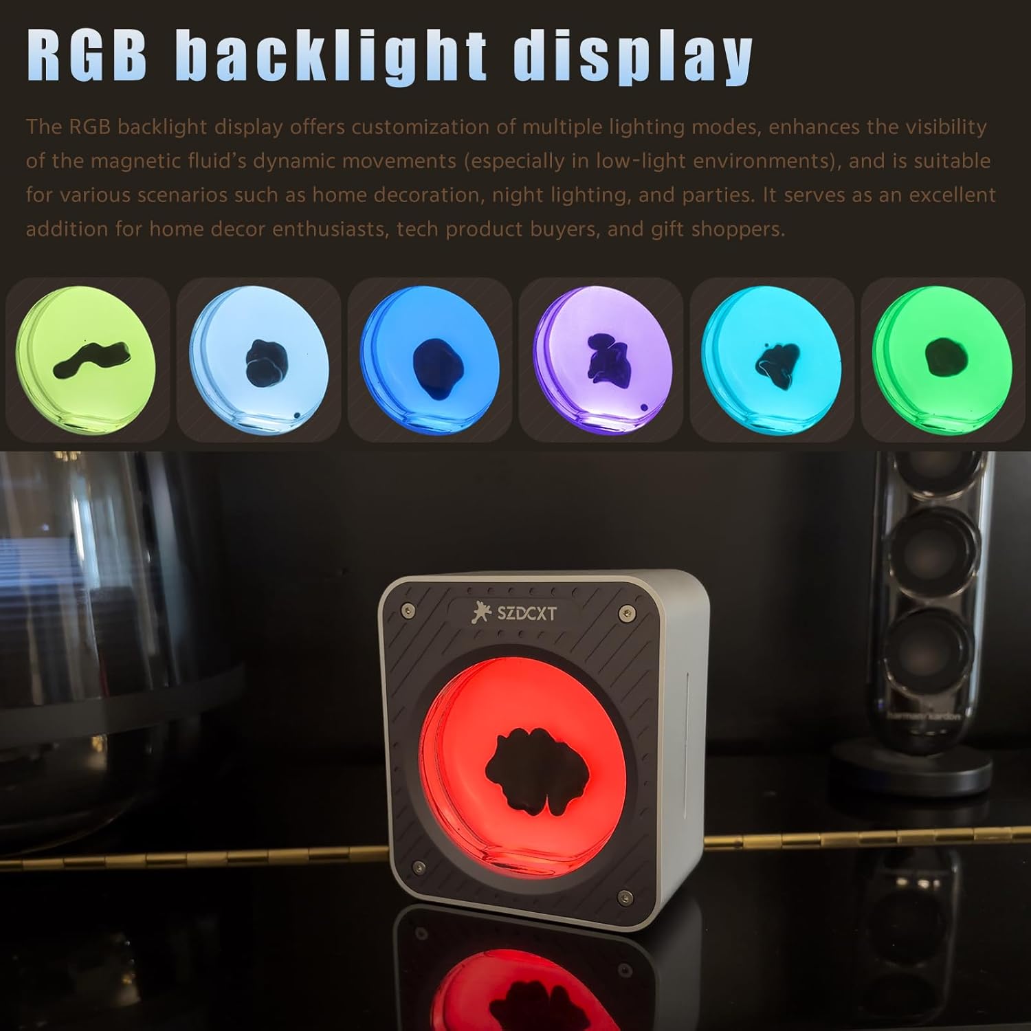 Ferrofluid Sound Dancing,Ferrofluid in RGB Light,Ferrofluid Display for Desktop Decor,Sci-Fi Gifts(No Speaker/Sound Pickup Display)